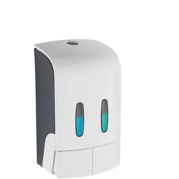 SUTENG 2-Chamber Disinfectant and Soap Dispenser Tartas, Plastic, Hygienic Liquid Pump for Bathroom & Kitchen, 960ml Capacity, 14.5x24x9cm, White