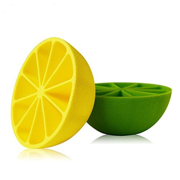 SUTENG 2Pcs Ice Cube Mold Tray with Lemon Shape, Silicone Creativity Lemon Ice Cube Mold for Iced Drinks, Cocktails And Fruits Easy Release (Yellow+Green)