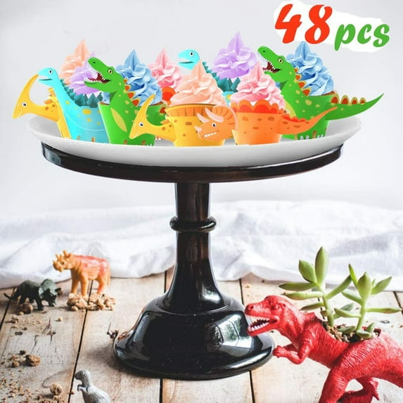 SUTENG 48pcs Dinosaur Cupcake Wrappers,Baby Shower Decorations, Party Supplies for Wedding and Birthday Party,Cupcake Toppers, Cute Cake Decorations for Girl Birthday Party Supplies,