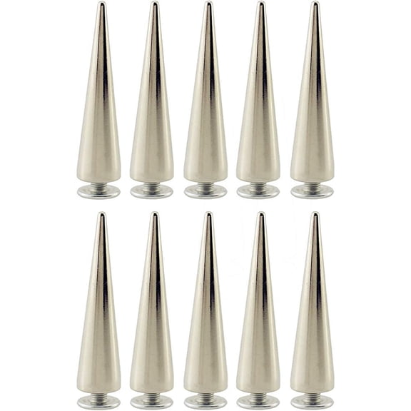 SUTENG 55MM Solid Punk Bullet Large Spikes Metal Leather Rivets DIY Silver Screw on Cone Studs for Cosplay Clothes Set of 10