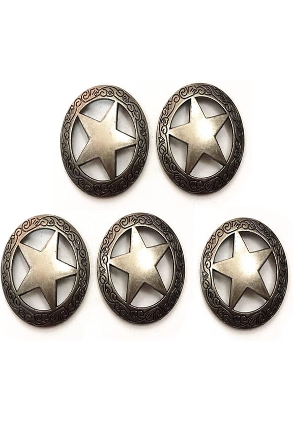 5PCS Engraved Star Concho Antique Matte Gold Silver Round Decorative Buckle Decoration Accessories
