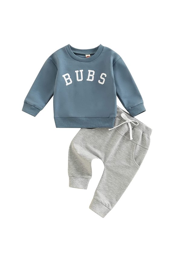 Baby Boy Clothes Set 2 Pieces Letter Print Crew Neck Sweatshirt with Sweatpants