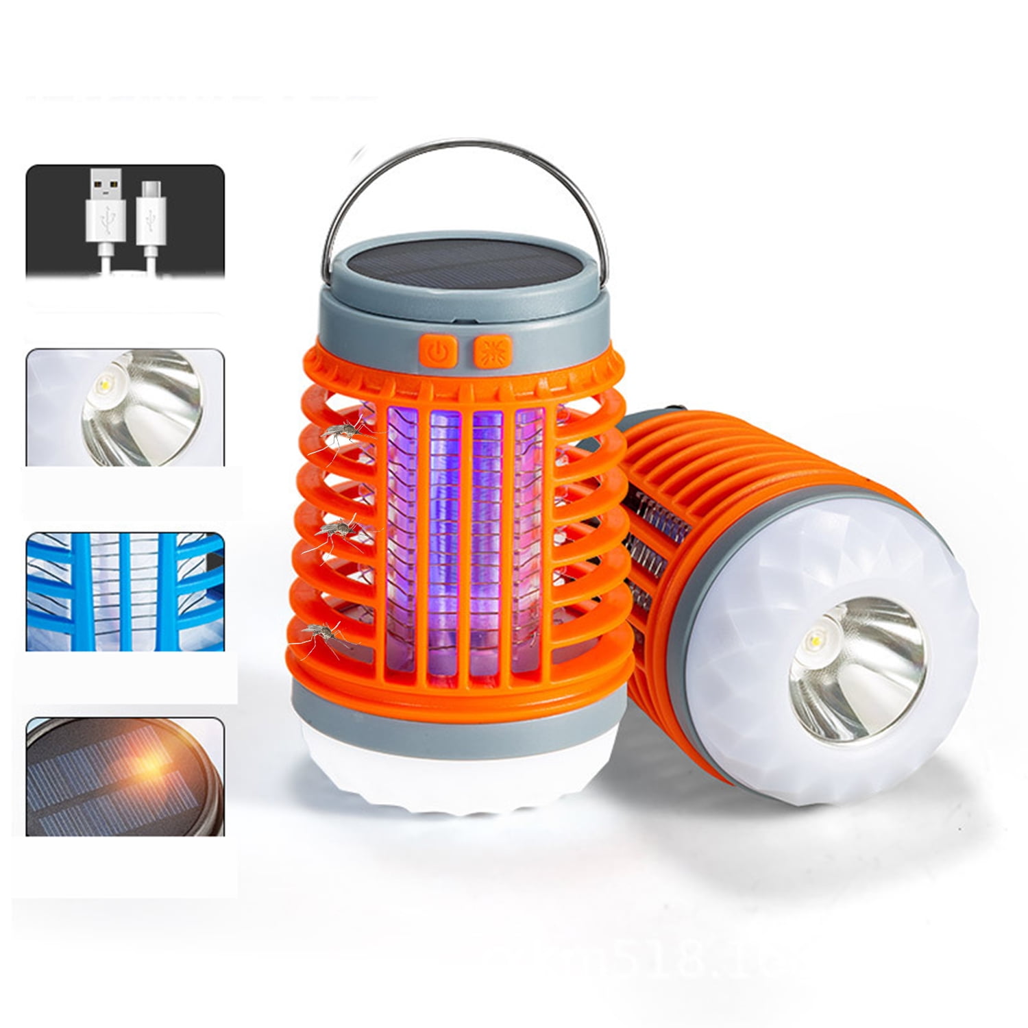 SUTENG Bug Zapper, Bug Zapper Outdoor Lamp Electric shock Mosquito Zapper, Bug Zapper Outdoor Solar and USB Charging Orange