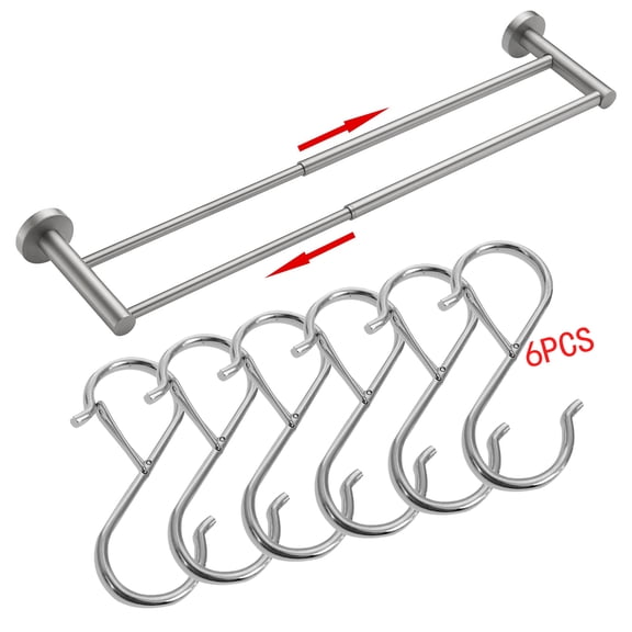 SUTENG Chrome Finished SUS304 Stainless Steel Bath Towel Holder, Wall Mounted Towel Rail for Bathroom Kitchen Washroom,6 Pack S Hooks for Hanging, Kitchenware, Pots, Pans, Bags in Kitchen.