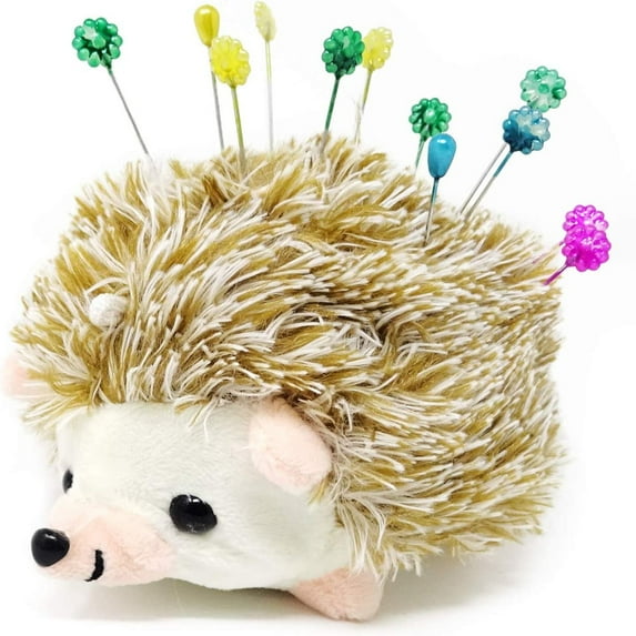 SUTENG Furry Hedgehog Needle Inserter Bag Shape Pin Cushion Fabric Pin Holder for Sewing or DIY Crafts (Brown)