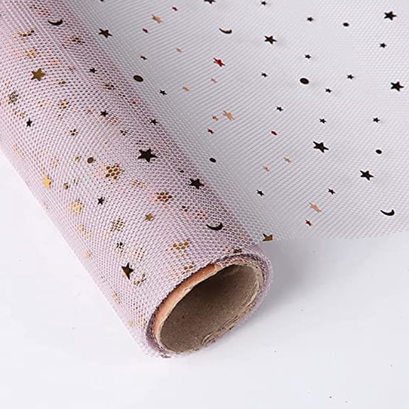 SUTENG Gilding Star Moon Net Mesh Yarn Floral Wrapping Paper Roll Florist Supplies Sequin Mesh Flower Bouquet Wrapping Paper