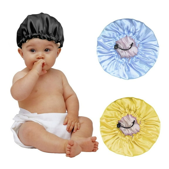 SUTENG Kids Satin Bonnet 3 Pieces Adjustable Sleep Cap Soft Silk Flower Night Bonnet Night Hats for Natural Hair Teens Toddlers Baby Reversible Double
