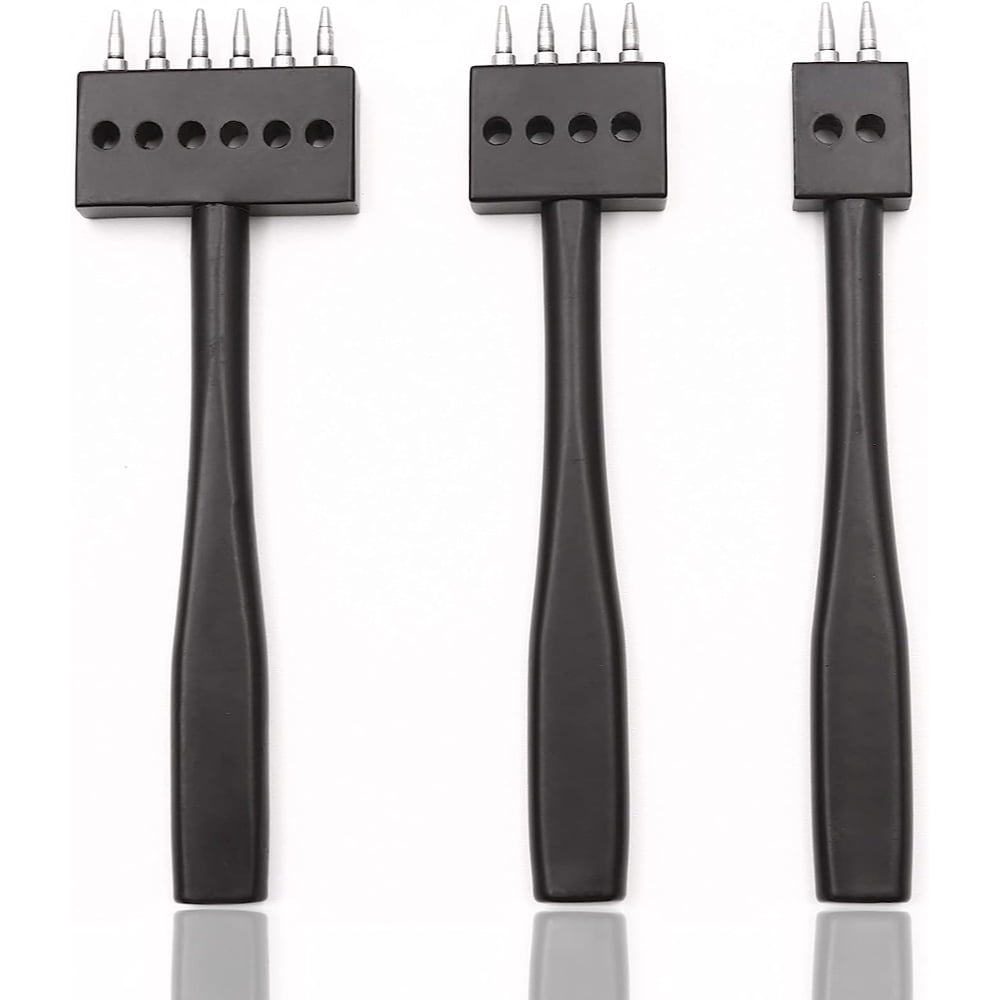 SUTENG Leather Craft Tool Punches 6mm 2/4/6 Leather Craft Chisel Set Lace Stitching for Belts Watchbands Leather Stitching DIY Work (Black) (4mm)