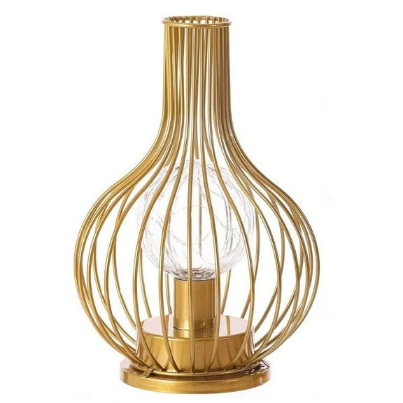 SUTENG Metal Cage Table Lamp Battery Operated Night Light with LED String Lights for Bedroom Home Wedding Party Indoor Outdoor (Wine Bottle Shape)