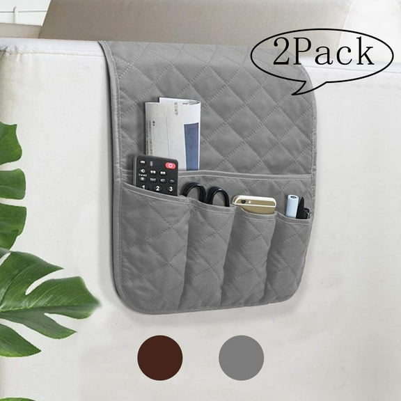 SUTENG Sofa Armrest Organizer, Couch Arm Chair Caddy with 5 Pockets, Non-Slip Couch Recliner Chair Organizer Caddy for Smart Phone, Book, Magazines, Ipad, TV Remote Control Holder, 35x13 inches (Grey)