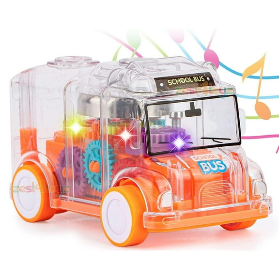 SUTENG Transparent Musical bell ringing dolphin universal car light locomotive hair light pull back gear car Mini School Bus Toy for Kids