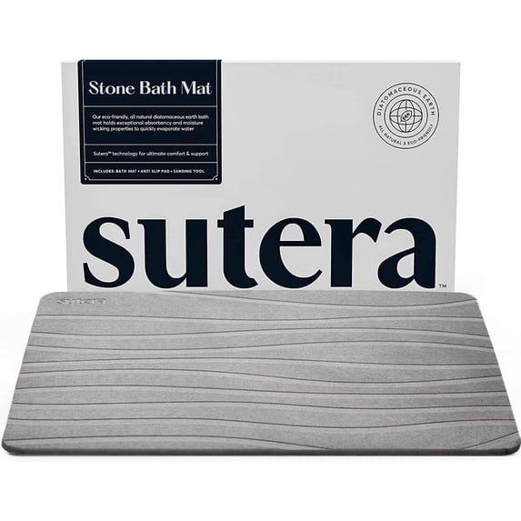 Sutera Stone Bath Mat, Diatomaceous Earth, Non-Slip, Quick Drying, 23.5 x 15 Gray