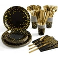 thumbnail image 1 of SUTNEG 175 Piece Gold Polka Dot Disposable Tableware Set - Black Paper Plates, Napkins, Cups, Gold Plastic Forks, Spoons for Graduation, Birthday, Cocktail Party, 1 of 5