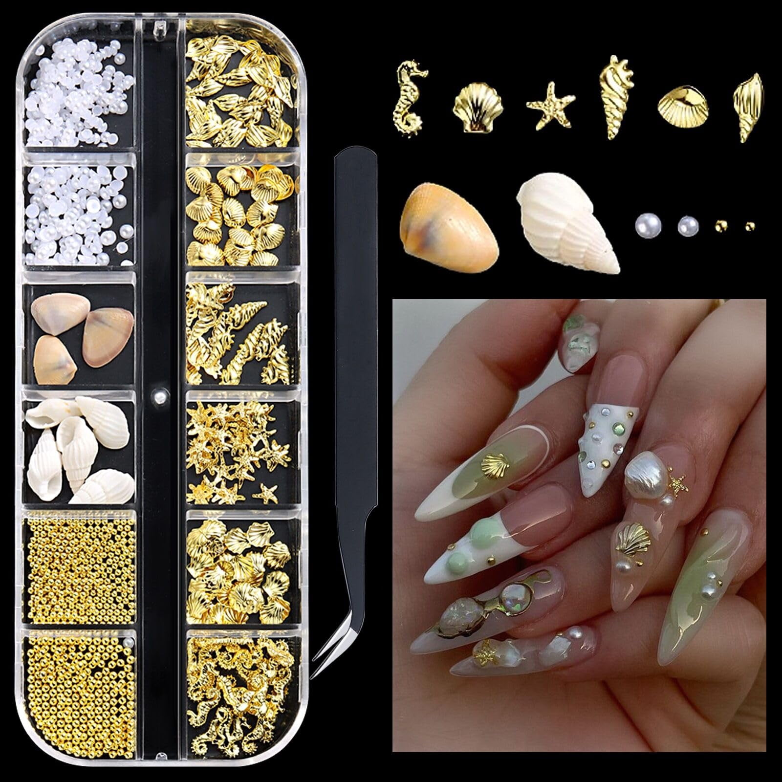 Starfish Rivets SUTOKAKA 3D Metal Studs Nail Art Charms Mixed Style Gold Shell Seahorse ...