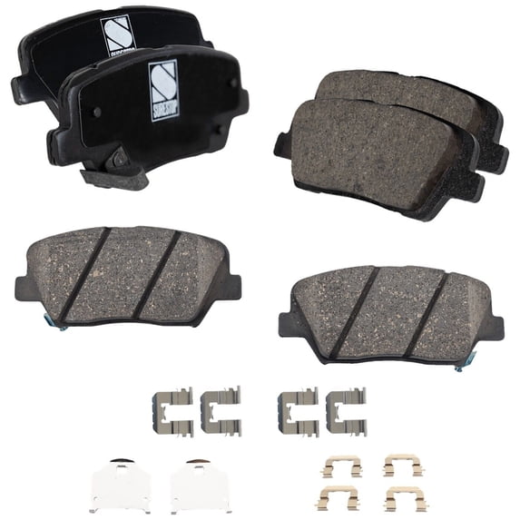 SUTOP PRO-LINE SERIES BRAKE PAD SET for Kia for Sorento/for Hyundai for Santa Fe 2017-2018 - Ultra-Quiet, 100% Scorched, OE Style Slots & Chamfers - 30-Day Return Policy, 4-Wheel Set