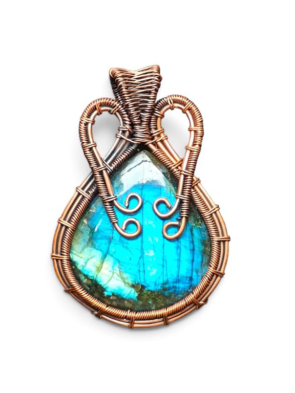 Pendant Blue Flash, Labradorite Handmade Statement Necklace Pendants, Copper, 3 Inch