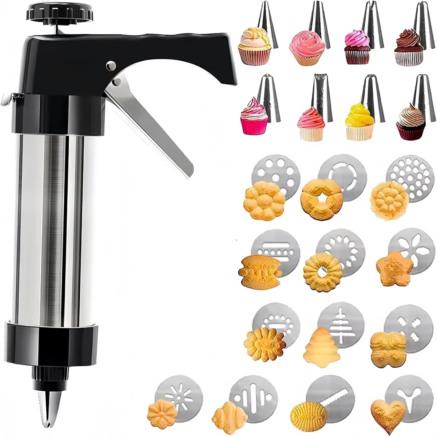 Cookie Press Kit Stainless With 13 Cookie Press Molds & 8 Pastry Piping Nozzles Cake Decorator Sets - Walmart.com