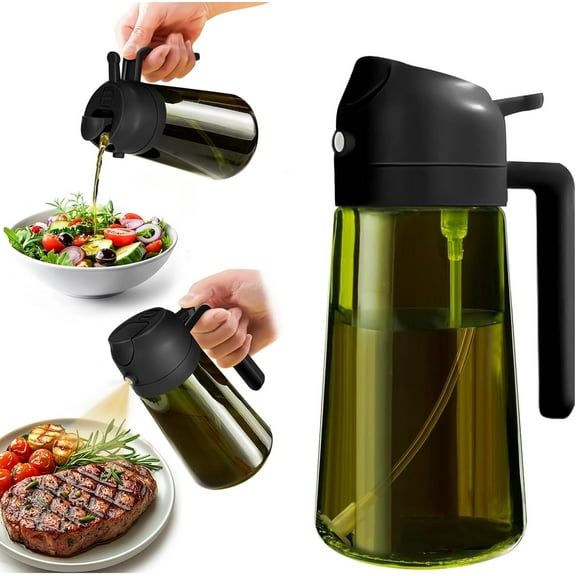 SUTRAME Oil Sprayer for Cooking, 2 in 1 Olive Oil Dispenser Bottle for Kitchen, 16oz/470ml Premium Glass Bottle for Air Fryer, Salad, Frying, BBQ,Black