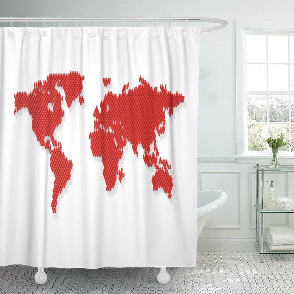 SUTTOM Africa Dotted World Map 3D from The Red Barrels Shower Curtain 60x72 inch - image 1 of 1