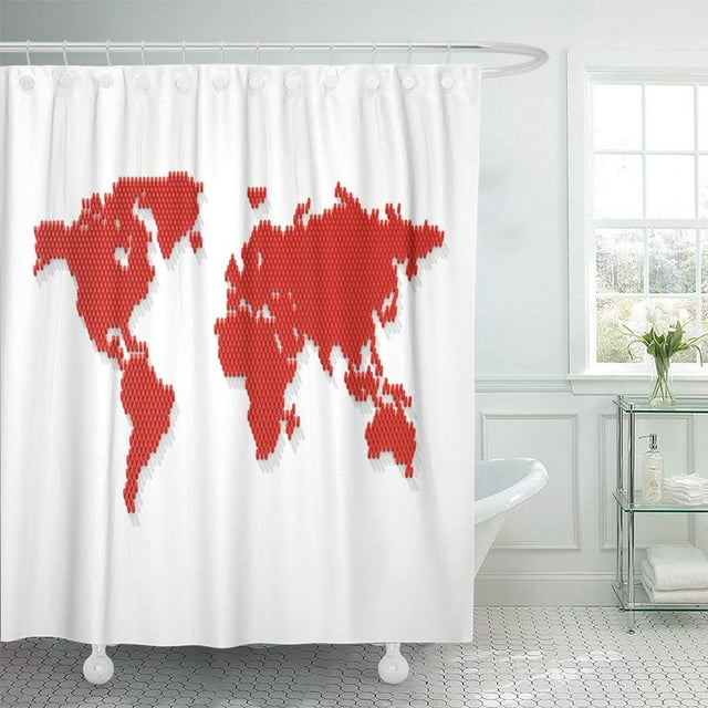 SUTTOM Africa Dotted World Map 3D from The Red Barrels Shower Curtain 60x72 inch