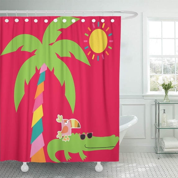 SUTTOM Aligator Tropical Alligator Flamingo Toucan Palm Sun Shower Curtain 60x72 inch