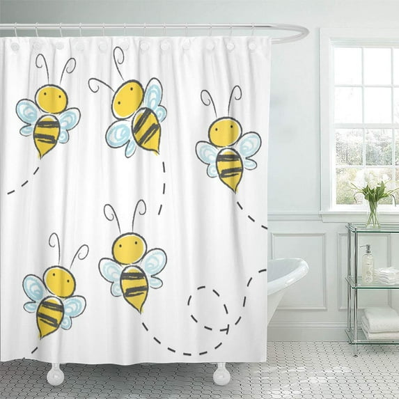 SUTTOM Bees Busy Bee Tote Bumble Cute Pattern Shower Curtain 66x72 inch