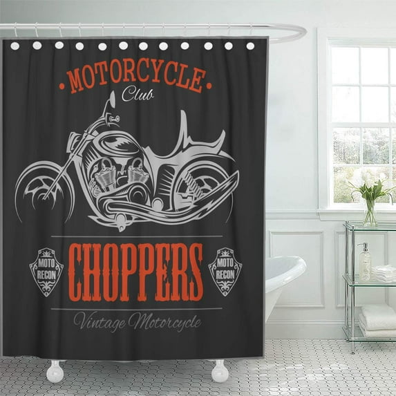 SUTTOM Biker Motorcycle Chopper Logo Vector Vintage Garage Logotype Motorbike Design Shower Curtain 60x72 inch