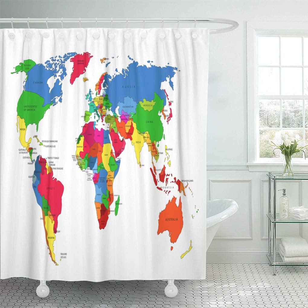 SUTTOM Blue Europe Political Map of The World Colorful Countries Shower ...