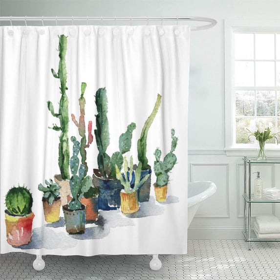 SUTTOM Colorful Abstract Watercolor Cactus in Plants Green Agave Beautiful Shower Curtain 60x72 inch