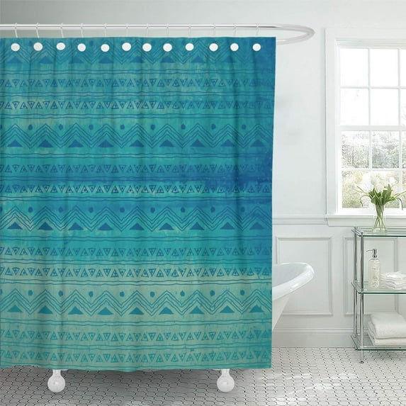 SUTTOM Colorful Aztec Abstract Watercolor in Blue and Turquoise Tribal Shower Curtain 66x72 inch