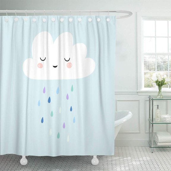 SUTTOM Colorful Baby Cute Smiling Rain Cloud Drops in Shades Shower Curtain 66x72 inch