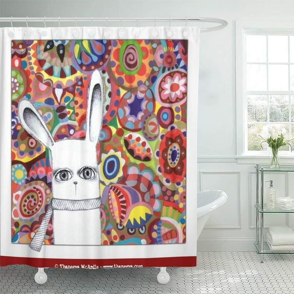 SUTTOM Colorful Gallery Cute Bunny Funky Fun Shower Curtain 66x72 inch