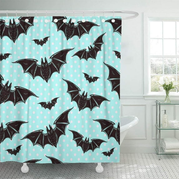 SUTTOM Colorful Goth Halloween Pattern Bats Holiday Symbols Cute Gothic Shower Curtain 66x72 inch