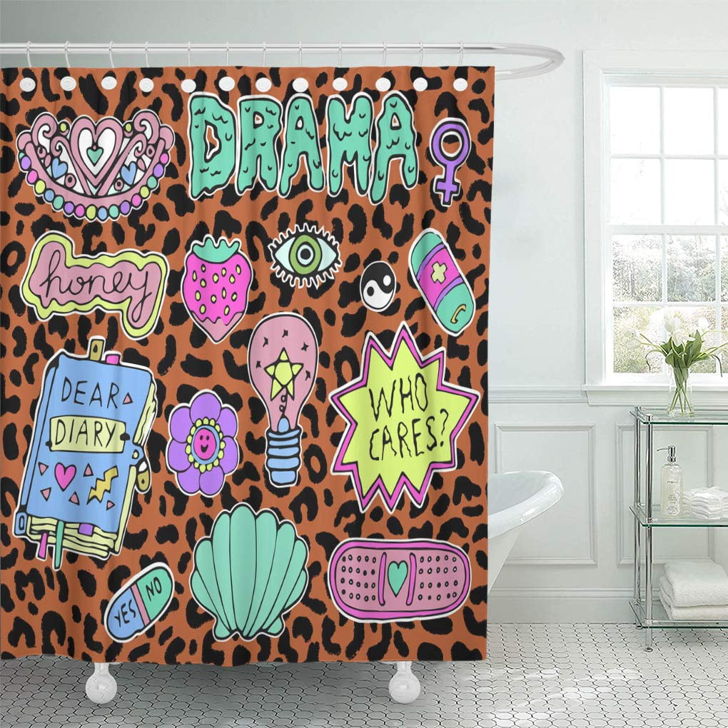 SUTTOM Colorful Patches Cute and Slang Phrases in 80S 90S Shower