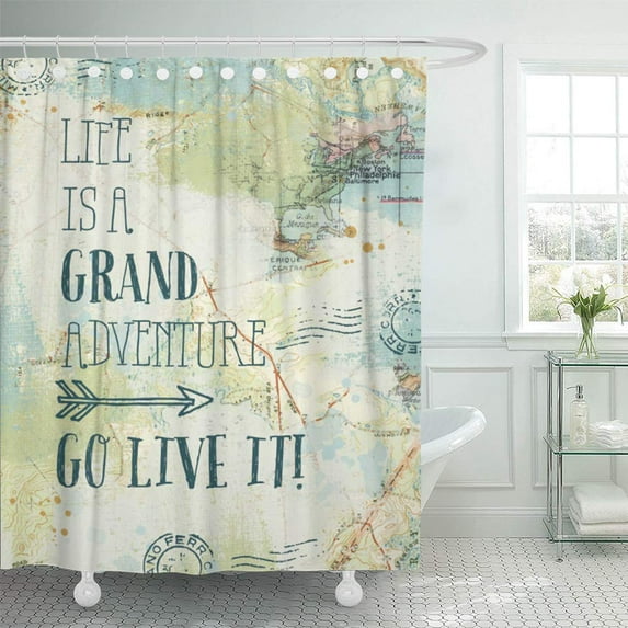 SUTTOM Colorful Travel Letterpress USA Map The World Explore Arrow Shower Curtain 60x72 inch