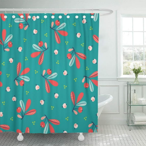 SUTTOM Cute Vintage Pattern in Teal Coral Red Shades Shower Curtain 60x72 inch