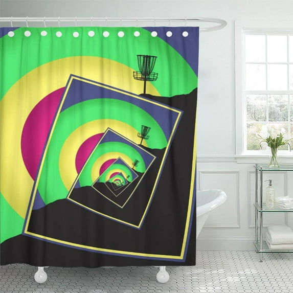SUTTOM Droste Spinning Disc Golf Effect Frisbee Frolf Basket Chains Shower Curtain 60x72 inch