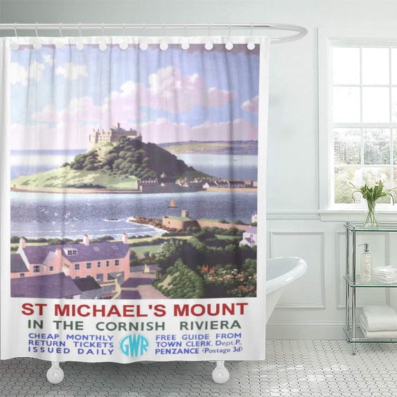 SUTTOM Europe Vintage Travel St Michael England Railway Rail Cornwall Shower Curtain 66x72 inch