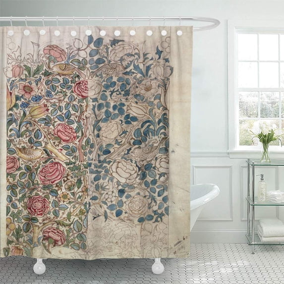 SUTTOM Fine Rose Pencil and W on Morris William 1834 Shower Curtain 66x72 inch