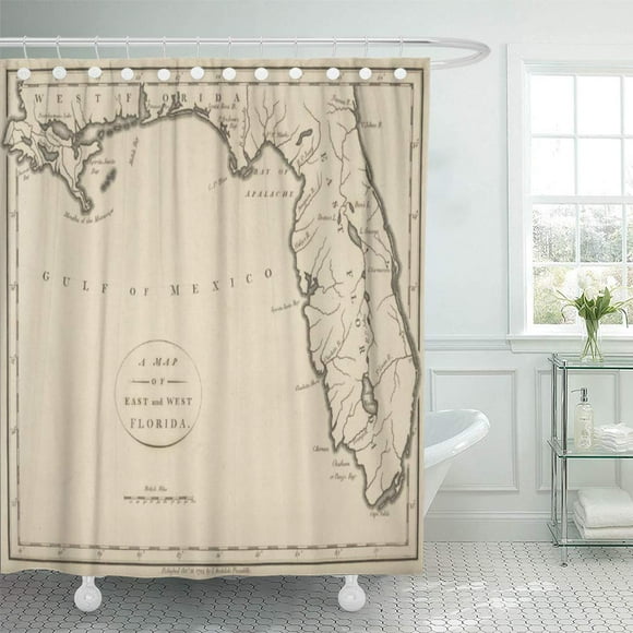 SUTTOM Florida Vintage Map of Old Historical Cartograph Shower Curtain 66x72 inch