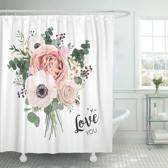SUTTOM Flower Bouquet Floral Bunch Vector Boho Design Object Element Peach Shower Curtain 60x72 inch