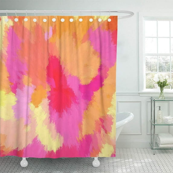 SUTTOM Gold Pink Orange and Yellow Watercolors Accent Shower Curtain 66x72 inch