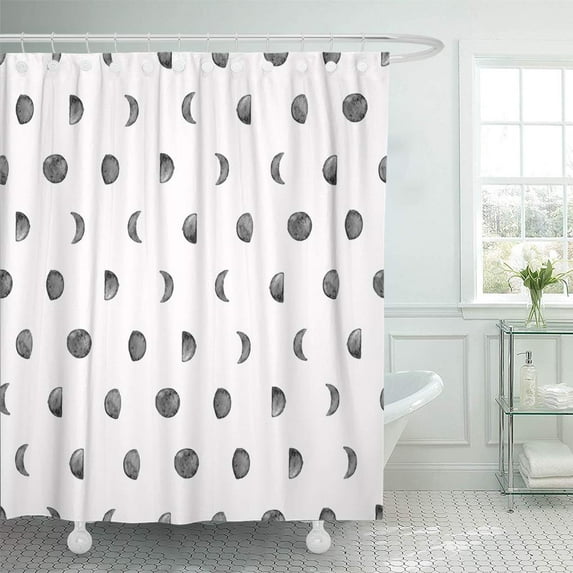 SUTTOM Graphic Black Watercolor Moon Phase Pattern Cute Brush Abstract Shower Curtain 60x72 inch
