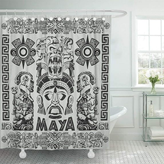 SUTTOM Gray Aztec Vintage Mayan Motifs Calendar Drawing Pattern America American Shower Curtain 60x72 inch