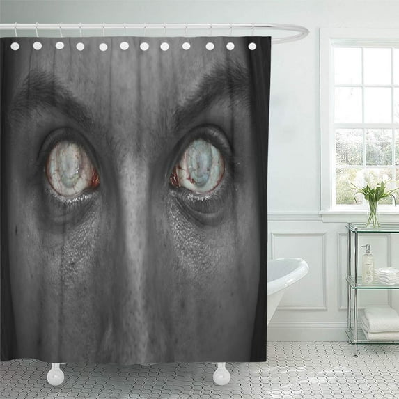 SUTTOM Gray White Zombie Macabre Face Blind Eyes Black Scary Shower Curtain 60x72 inch