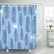 SUTTOM Holiday Little Bear Forest Blue Pattern Trees and Woodland Kids Shower Curtain 66x72 inch