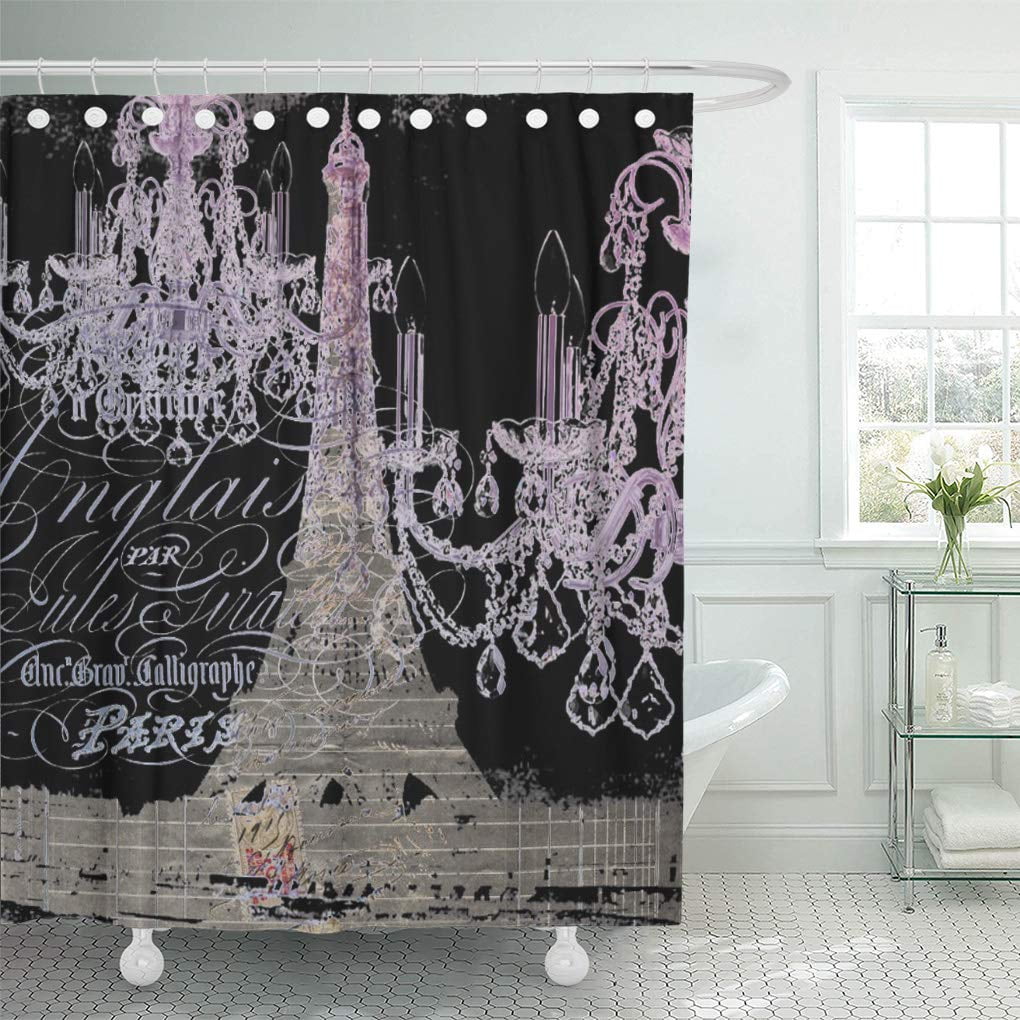 SUTTOM Landscape Scripts Chandelier Paris Eiffel Tower Parisian Love French Shower Curtain 60x72