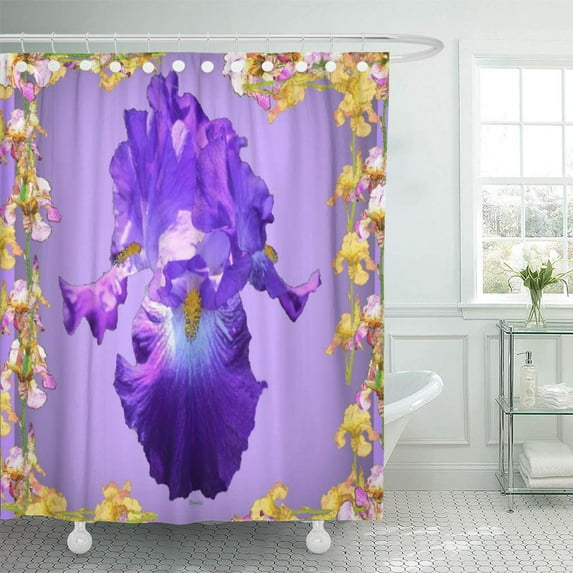 SUTTOM Lilac Purple Iris Floral Flowers Shower Curtain 60x72 inch