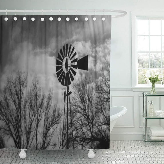 SUTTOM Lowkey Rural Nebraska Windmill Winter Farm Landscape Sky Midwest Shower Curtain 66x72 inch