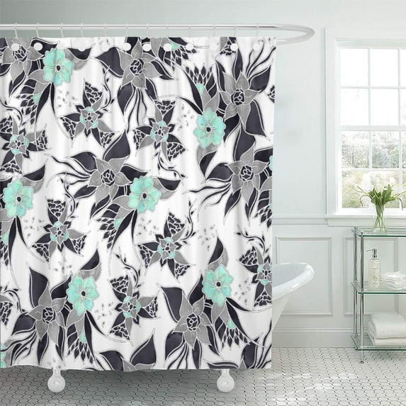 SUTTOM Modern Spring Grey Mint Green Watercolor Floral Pattern Flowers Shower Curtain 60x72 inch
